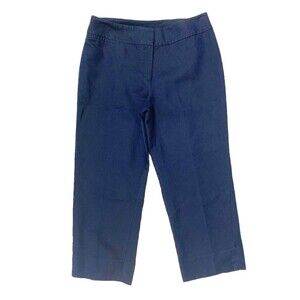 Ann Taylor Cotton Silk Cropped Ankle High Rise Pants Sz 6 Navy Blue Minimal Chic